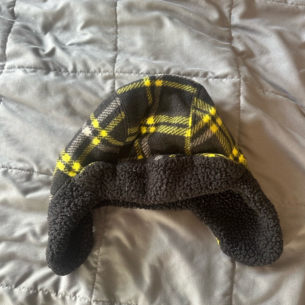Kids Winter Yellow/Black Plaid Hat with Ear Flaps